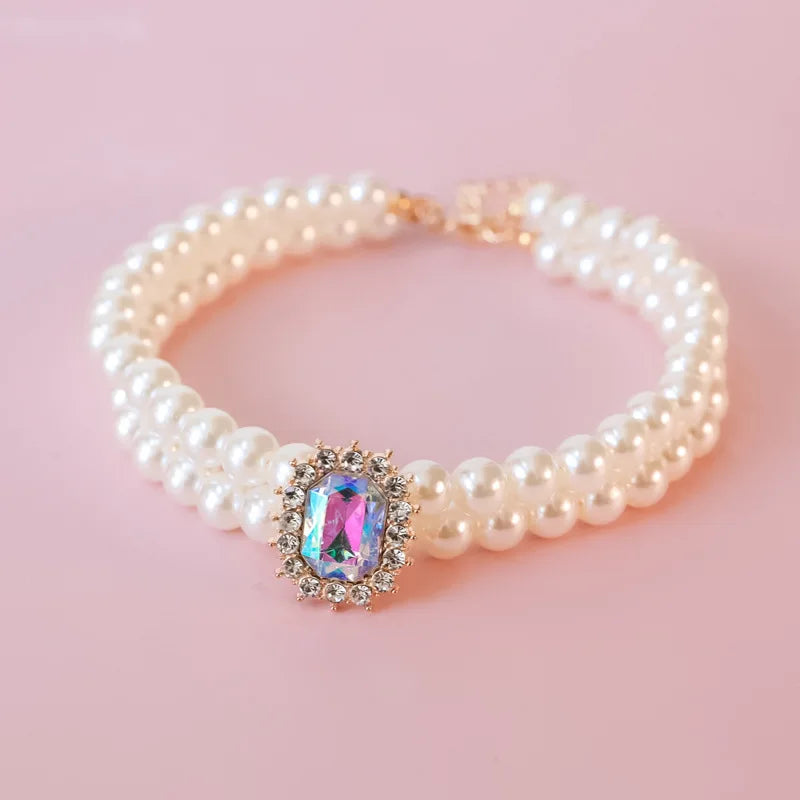 Dog Pearl Collar Necklaces Luxury Bling Rhinestones Wedding Collar Crystal Jewelry for Dogs Cat Clothes Costume Pet Accessories