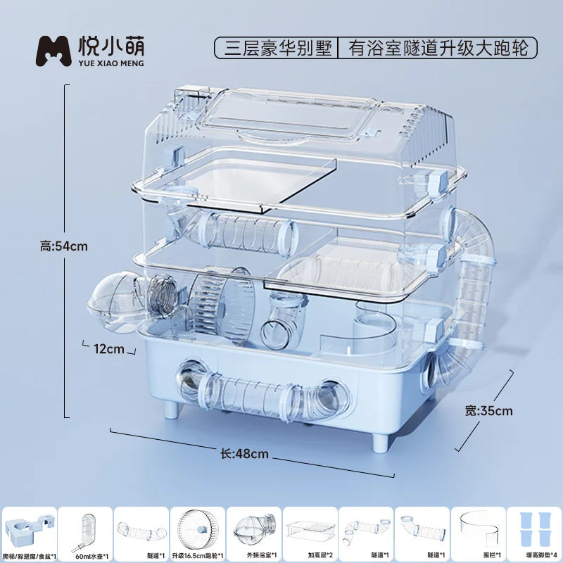 Hamster Cage Wear Resistant and Durable Large Space Detachable Hamster Acrylic Cages Breathable Hamsters Accessories Products