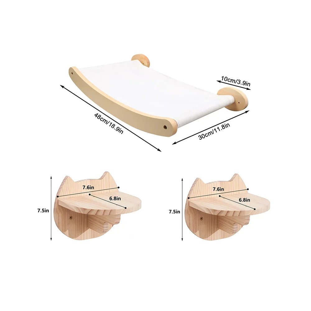 Cat Hammock and Stairway with Sisal Rope Wall Mounted Climbing Shelf Scratching Grinding Claws Toy for Kitten Cats Furniture