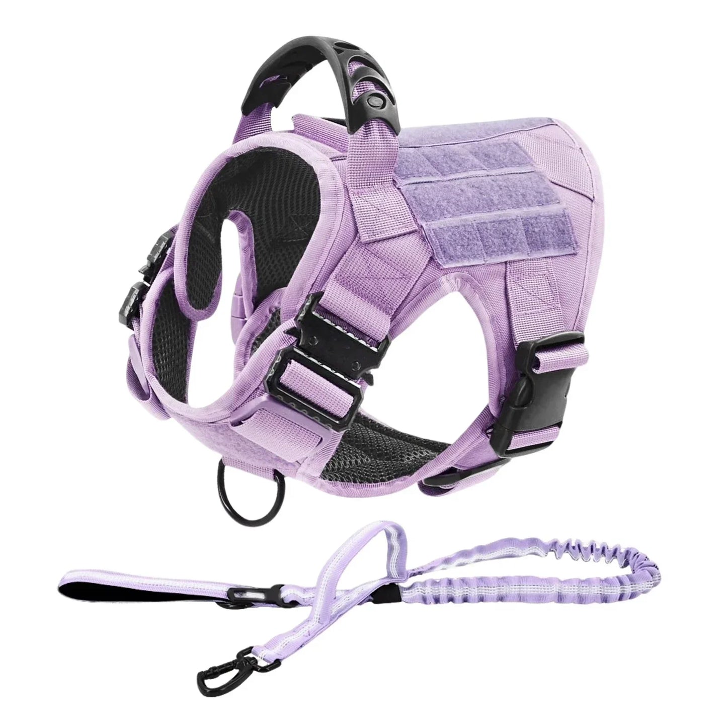 Purple Tactical Dog Harness Military Pet Vest with Leash Collar and 12 Patches for Large Dogs German Shepherd Outdoor Training