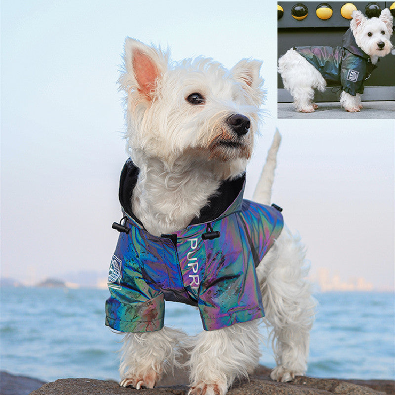 Reflective Dog Jacket Spring Pet Clothes Outfit Flashing Hooded Dog Costume Windbreaker
