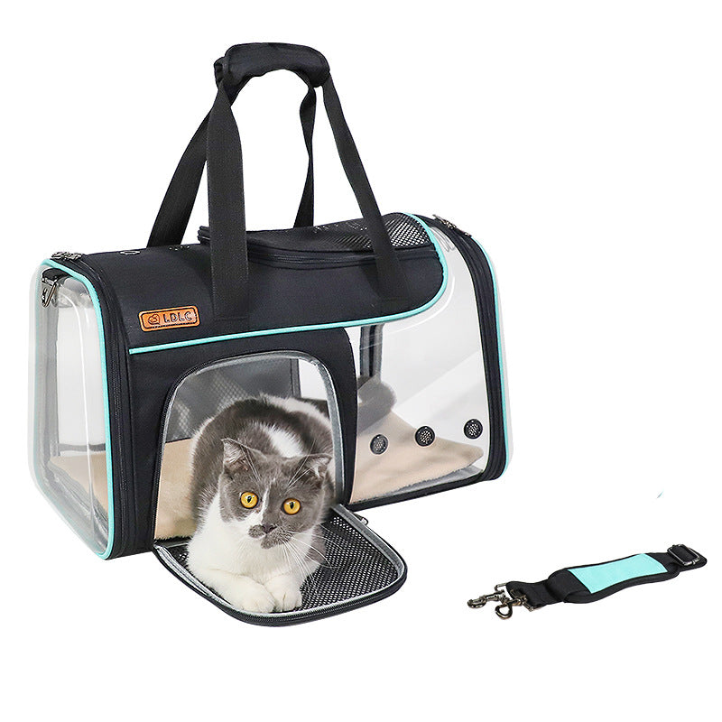 Qisheng New LDLC Transparent Portable Pet Bag Portable Folding Visual Pet Outing Bag Folding Cat Bag