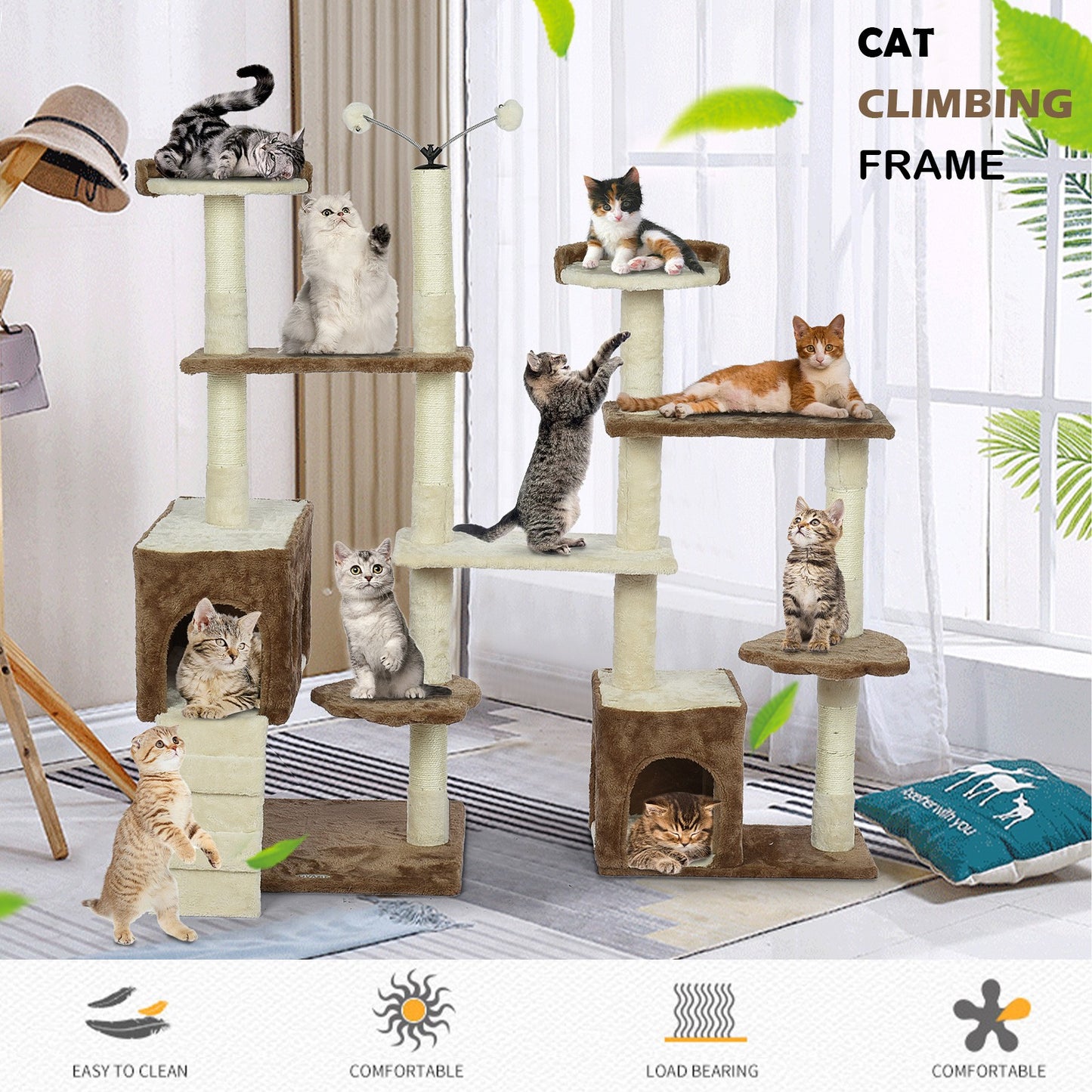 Cat Tower Kittens Pet Play House Cat Activity Tree Condo Scratching Sisal Post