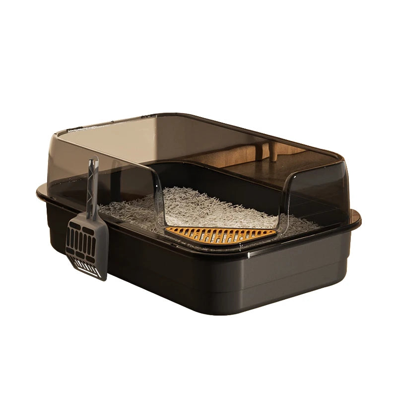 Semi-Closed Plastic Cat Litter Box with Large Capacity Anti-Splash Pet Toilet Tray for Cats Premium Accessory