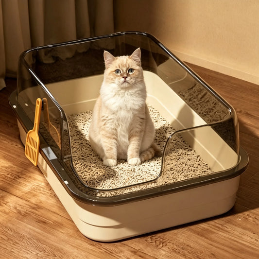 Semi-Closed Plastic Cat Litter Box with Large Capacity Anti-Splash Pet Toilet Tray for Cats Premium Accessory