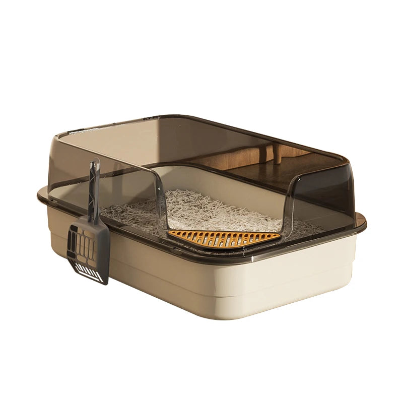 Semi-Closed Plastic Cat Litter Box with Large Capacity Anti-Splash Pet Toilet Tray for Cats Premium Accessory