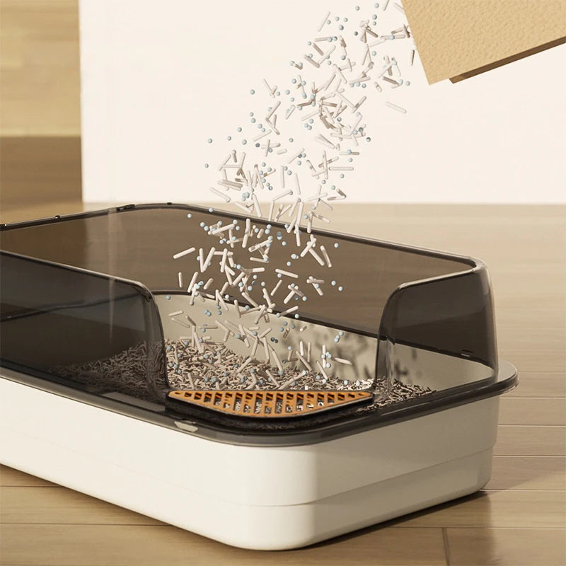 Semi-Closed Plastic Cat Litter Box with Large Capacity Anti-Splash Pet Toilet Tray for Cats Premium Accessory