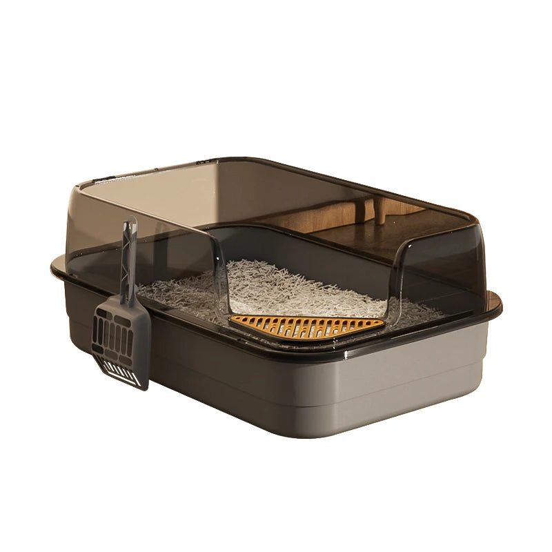 Semi-Closed Plastic Cat Litter Box with Large Capacity Anti-Splash Pet Toilet Tray for Cats Premium Accessory