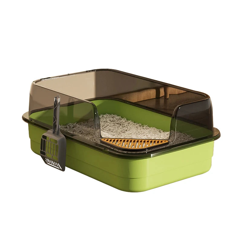 Semi-Closed Plastic Cat Litter Box with Large Capacity Anti-Splash Pet Toilet Tray for Cats Premium Accessory
