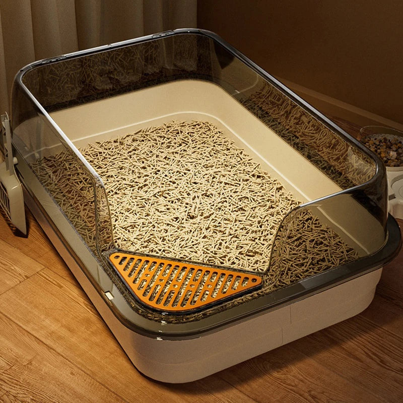 Semi-Closed Plastic Cat Litter Box with Large Capacity Anti-Splash Pet Toilet Tray for Cats Premium Accessory