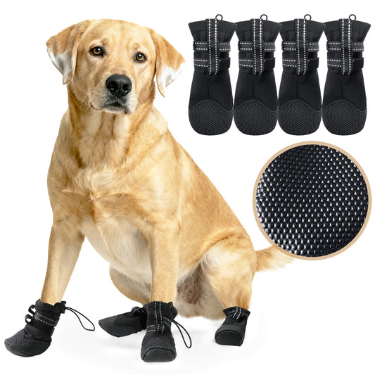 Dog Boots,Waterproof Dog Shoes,Dog Booties with Reflective Rugged Anti-Slip Sole,Outdoor Dog Shoes for Medium to Large Dogs 4Pcs