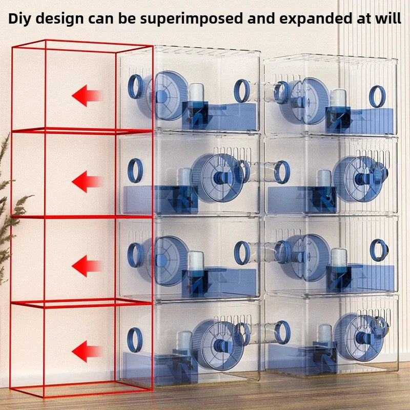 2 Level Hamster Cages Big Size Set Large Hamsters Cages Transparent House with Wheel Tunnels Hamsters Villa Bathroom Pet Product