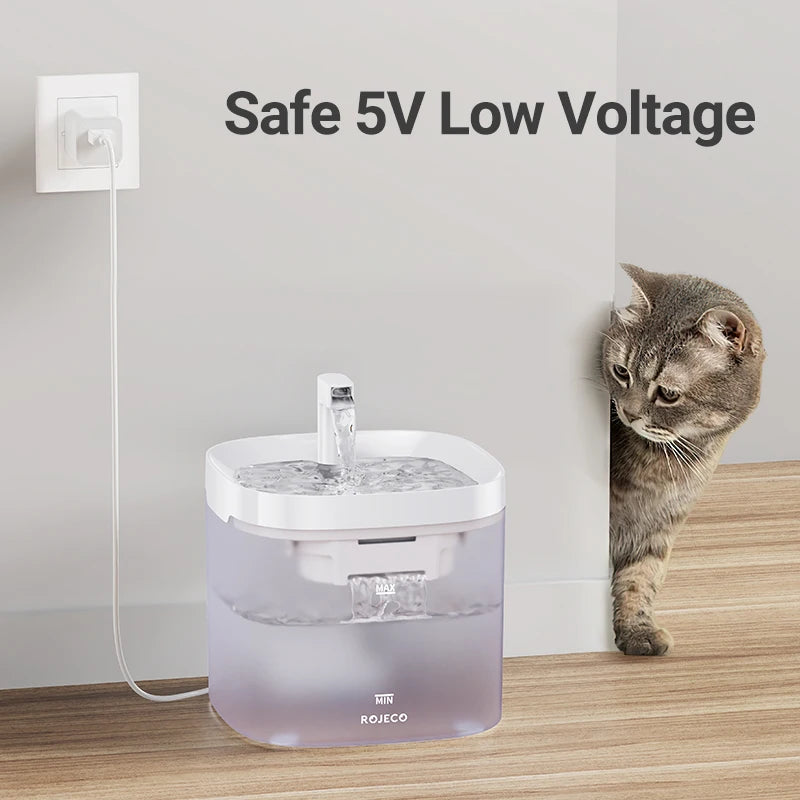 ROJECO Automatic Cat Water Fountain Smart Pet Water Dispenser with Pump for Dog Rechargeable Drinking Filter Cat Drinking Supply
