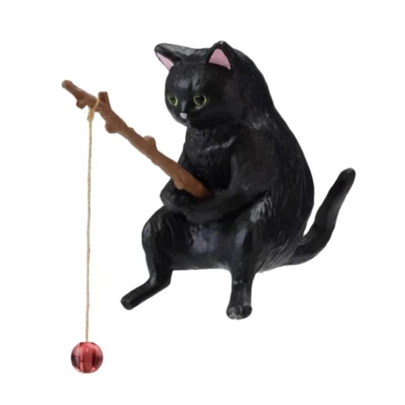 Cats Fishing Figurine Cat Sculpture Sitting Fishing Little Cute Cat Resin Ornament Decorative Furnishings For Aquarium Home