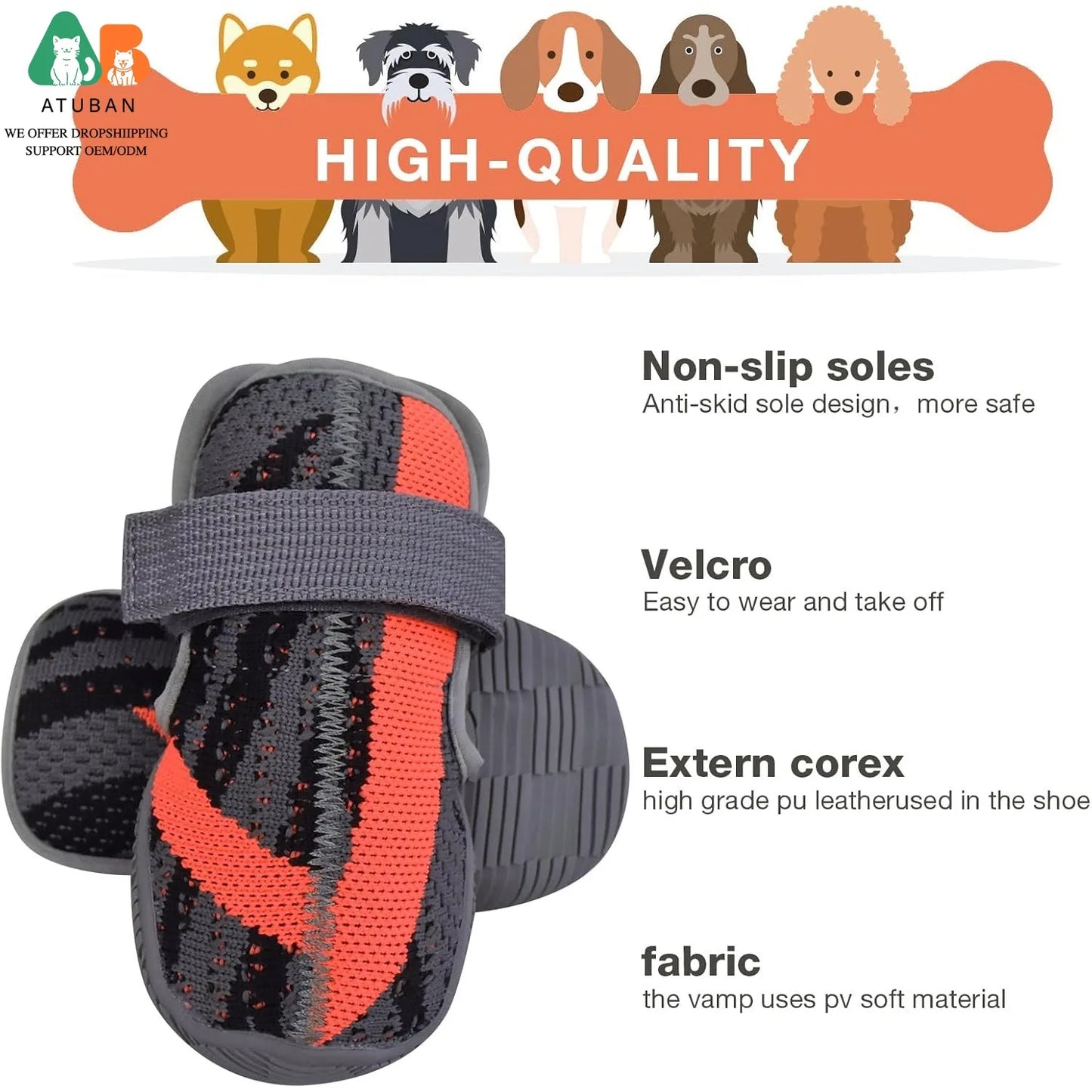 Dog Shoes,Mesh Breathable Dog Boots for Walking Running Hiking,Soft Non-Slip Rugged Rubber Sole Dog Booties Adjustable Straps