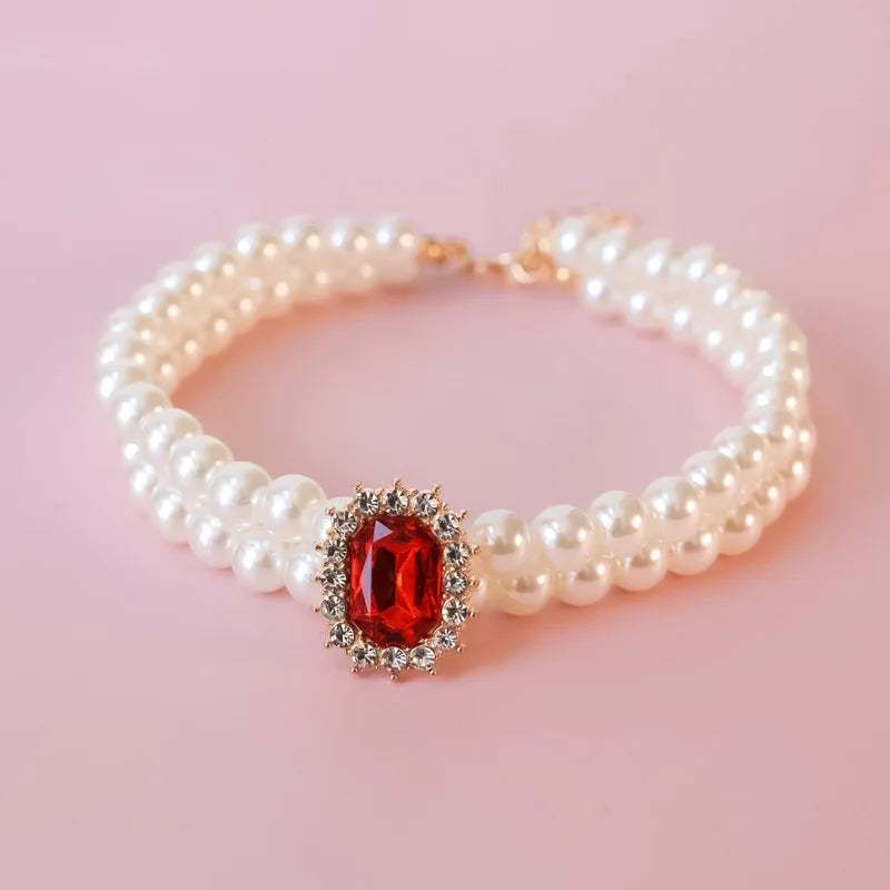 Dog Pearl Collar Necklaces Luxury Bling Rhinestones Wedding Collar Crystal Jewelry for Dogs Cat Clothes Costume Pet Accessories