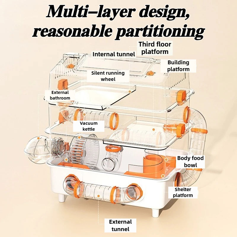 Hamster Cage Wear Resistant and Durable Large Space Detachable Hamster Acrylic Cages Breathable Hamsters Accessories Products