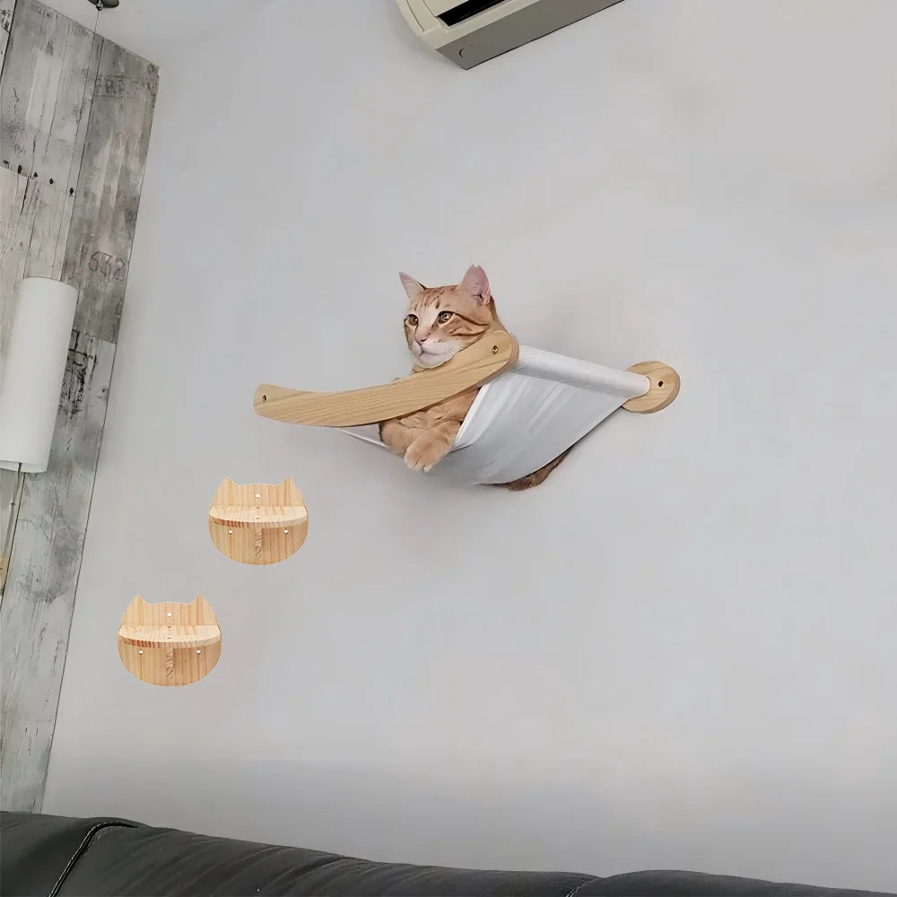 Cat Hammock and Stairway with Sisal Rope Wall Mounted Climbing Shelf Scratching Grinding Claws Toy for Kitten Cats Furniture