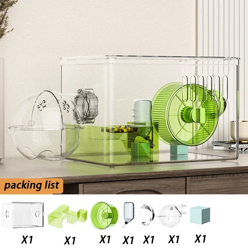 2 Level Hamster Cages Big Size Set Large Hamsters Cages Transparent House with Wheel Tunnels Hamsters Villa Bathroom Pet Product