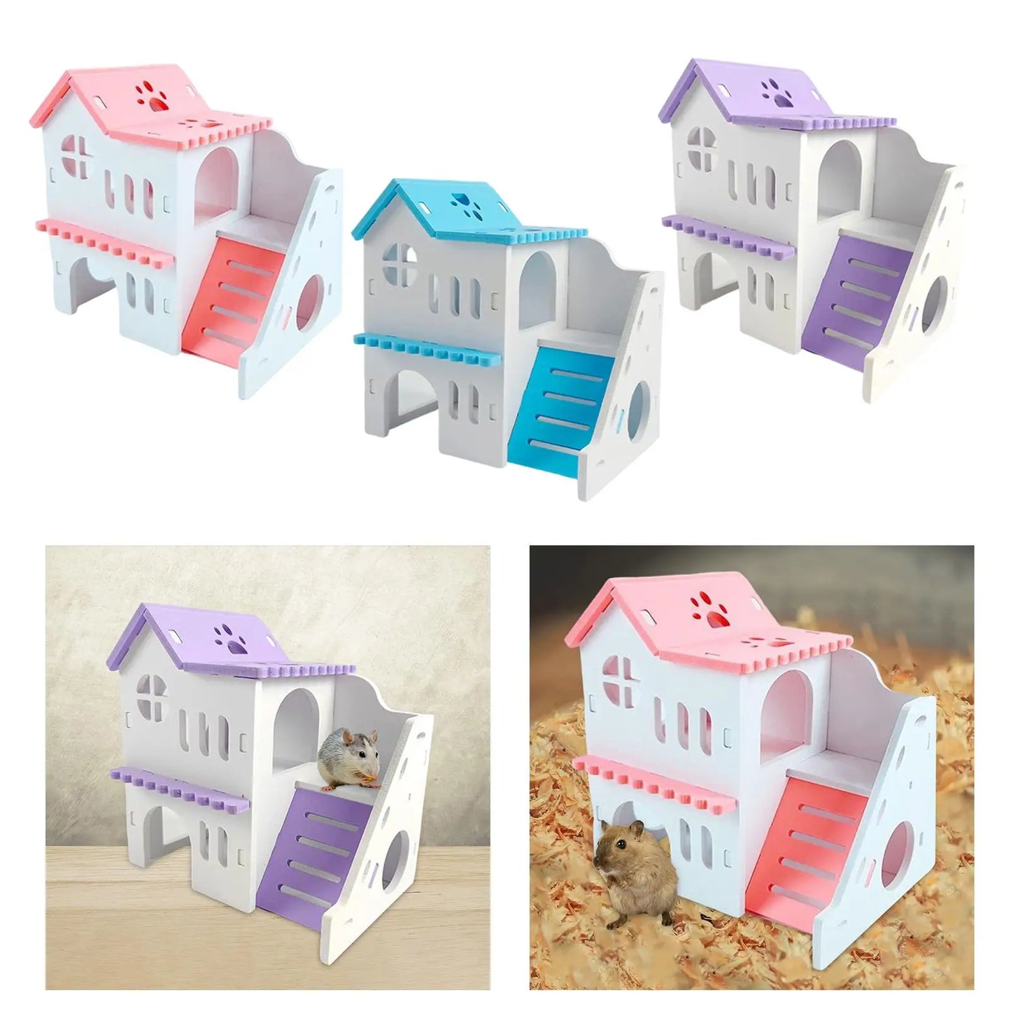 Hamster House Two Layers Hut Playground Exploring Toys with Ladder Board Habitats Decor for Hedgehog Squirrel Chinchilla Rat
