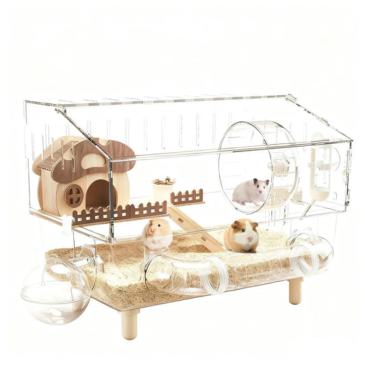 Hamster Habitat Acrylic Exercise Wheel Storage Habitat Cage for Hamster for Bedding Small Animals Enthusiast Home Pet Travel