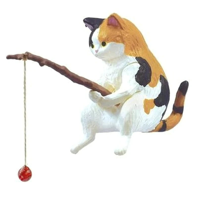 Cats Fishing Figurine Cat Sculpture Sitting Fishing Little Cute Cat Resin Ornament Decorative Furnishings For Aquarium Home