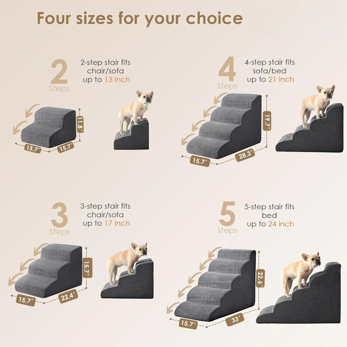 Curved Dog Stairs Ramp for High Beds Non-Slip Balanced Pets Steps for Small Dogs and Cats Easy Climbing Pet Stairs for Dogs