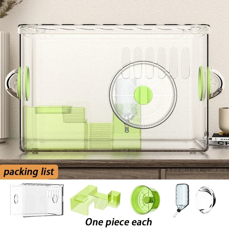 2 Level Hamster Cages Big Size Set Large Hamsters Cages Transparent House with Wheel Tunnels Hamsters Villa Bathroom Pet Product
