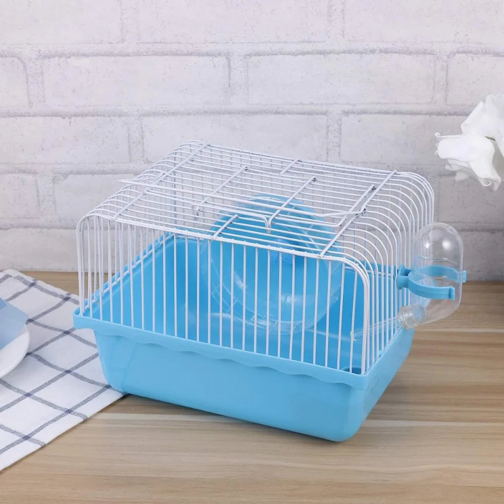 Pet Hamster Cage with Running Wheel Water Bottle Food Basin Portable Carrier House Mice Home Habitat for Going Out, Traveling