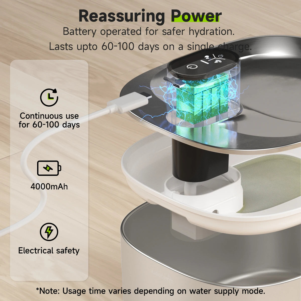 Wireless Water Fountain for Dogs and Cats, Auto Sensor Drinking Fountain, Pet Water Dispenser Accessory, 4L
