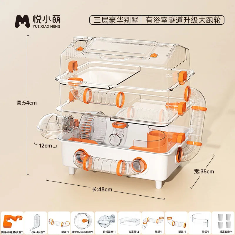 Hamster Cage Wear Resistant and Durable Large Space Detachable Hamster Acrylic Cages Breathable Hamsters Accessories Products