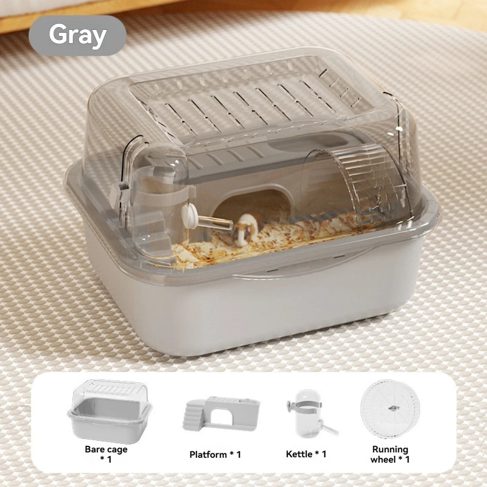 Pet Hamster Cage with Running Wheel Water Bottle Food Basin Portable Carrier House Mice Home Habitat for Going Out, Traveling