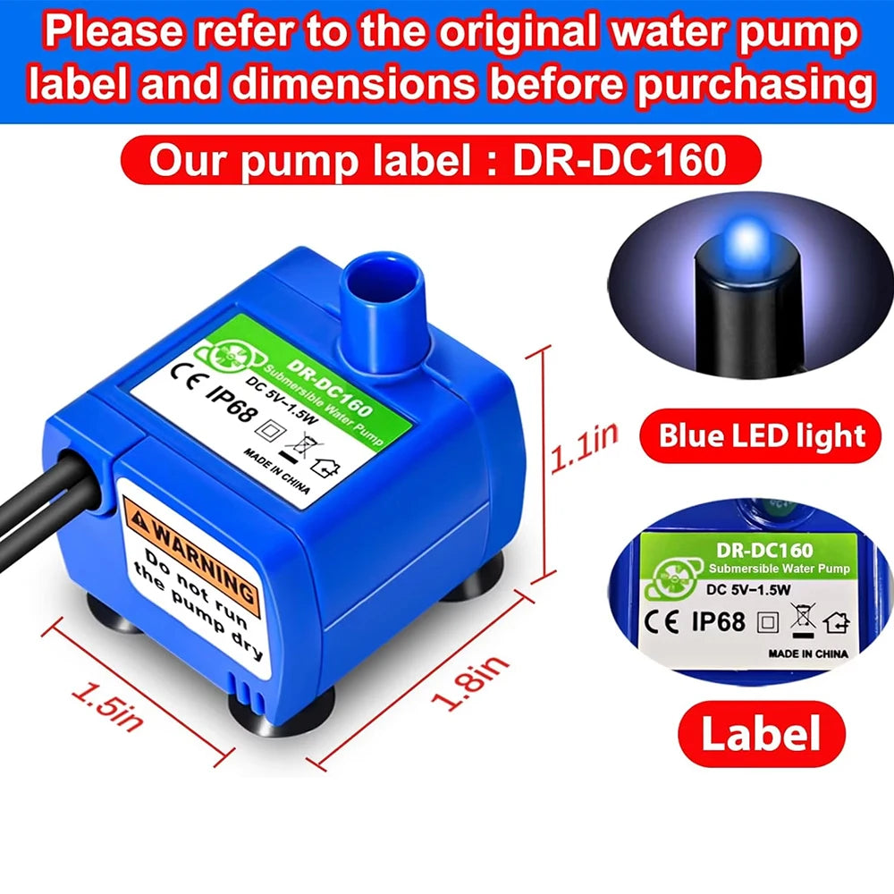 Cat Fountain Water Pump LED Light Pet Water Fountain Motor Replacement for Cat Flowers Drinking Bowl Dispenser Pet Accessories