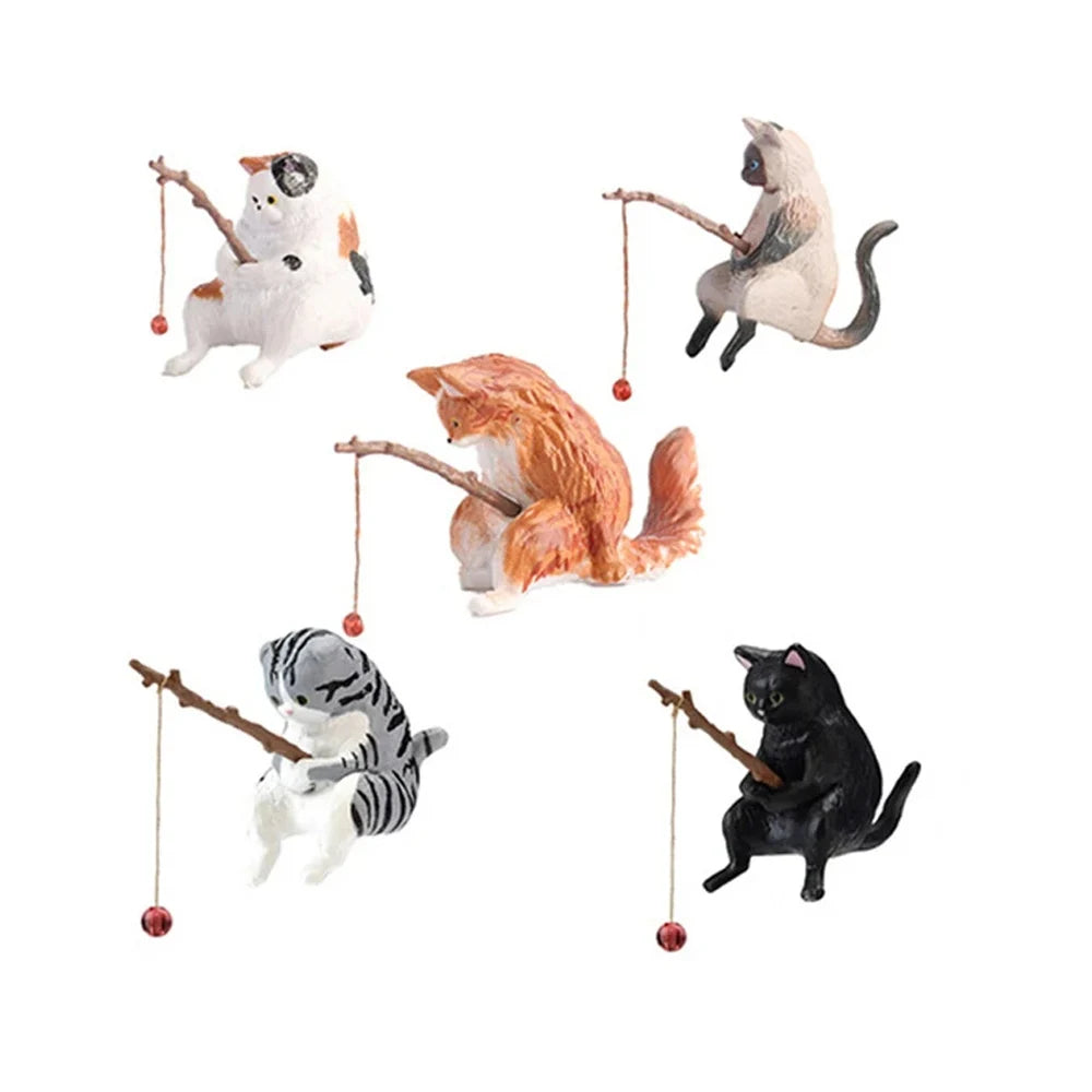 Cats Fishing Figurine Cat Sculpture Sitting Fishing Little Cute Cat Resin Ornament Decorative Furnishings For Aquarium Home