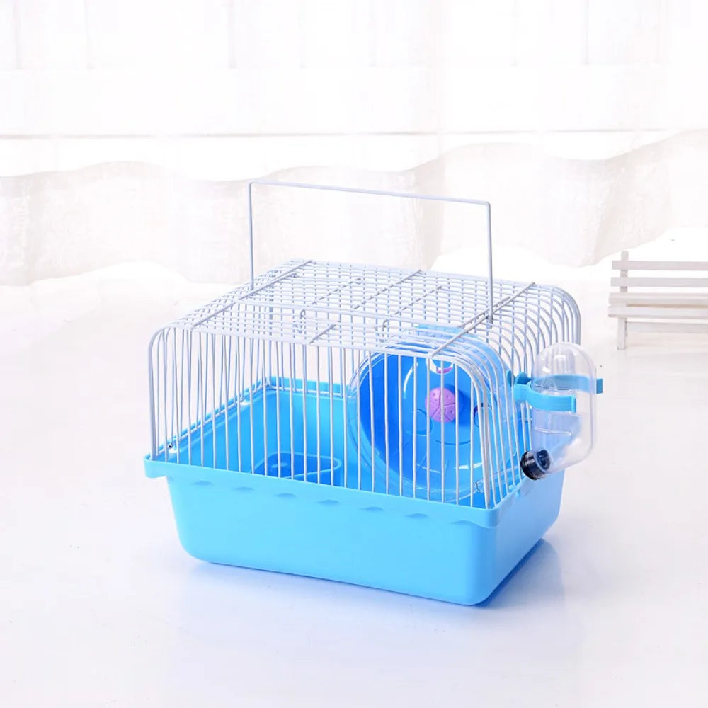 Pet Hamster Cage with Running Wheel Water Bottle Food Basin Portable Carrier House Mice Home Habitat for Going Out, Traveling