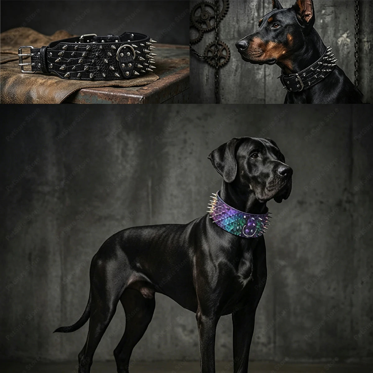 Anti-Bite PU Leather Dog Collar with Studded Reinforcement Heavy-Duty Spiked DecorativePet Collar for Large Aggressive Chewers