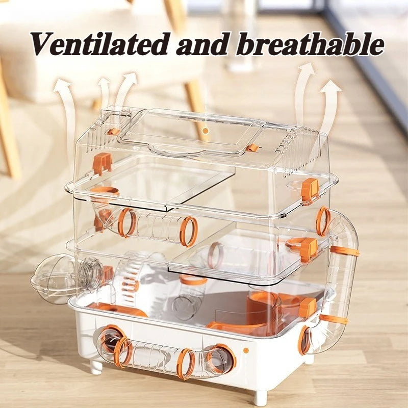 Hamster Cage Wear Resistant and Durable Large Space Detachable Hamster Acrylic Cages Breathable Hamsters Accessories Products