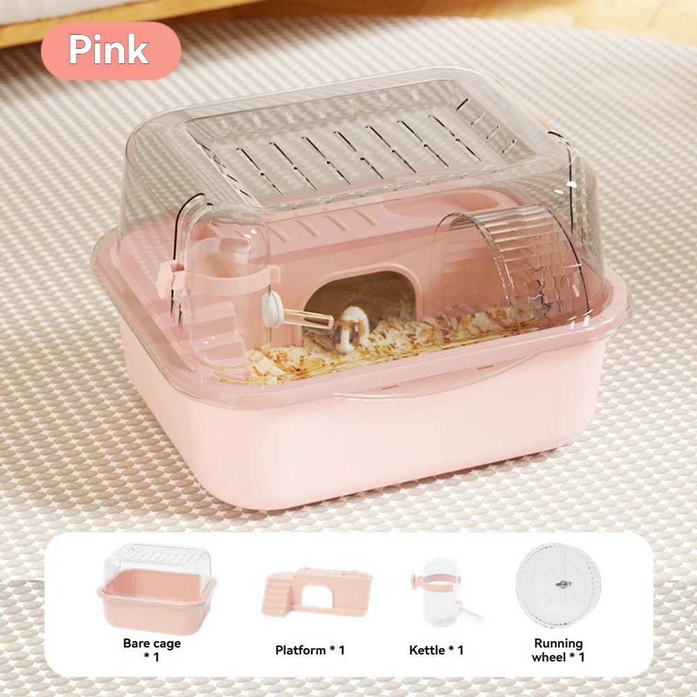Pet Hamster Cage with Running Wheel Water Bottle Food Basin Portable Carrier House Mice Home Habitat for Going Out, Traveling