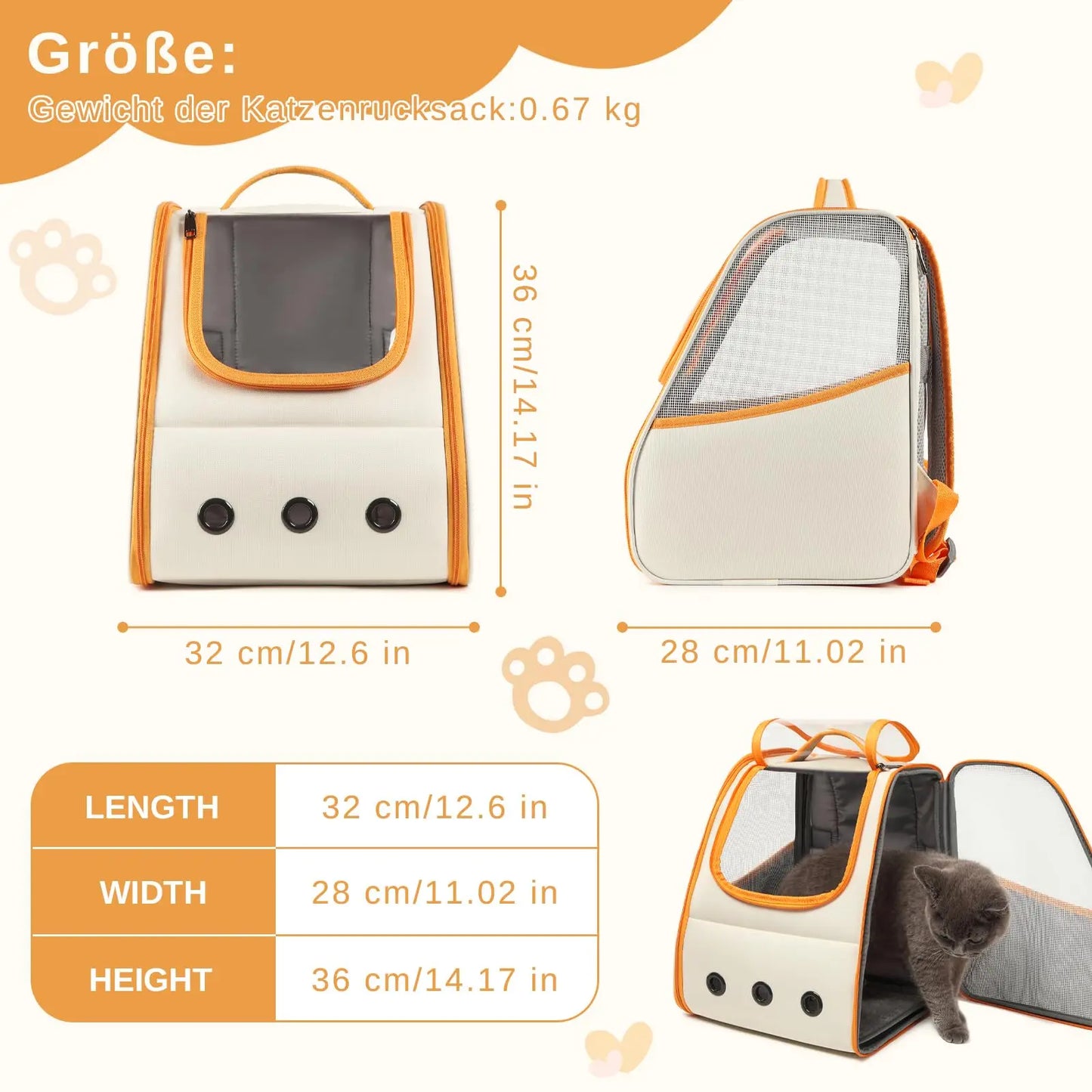 Kono Cat Backpack Foldable Lightweight Stable Pet Backpack for Cats & dogs Side & Upper Openings