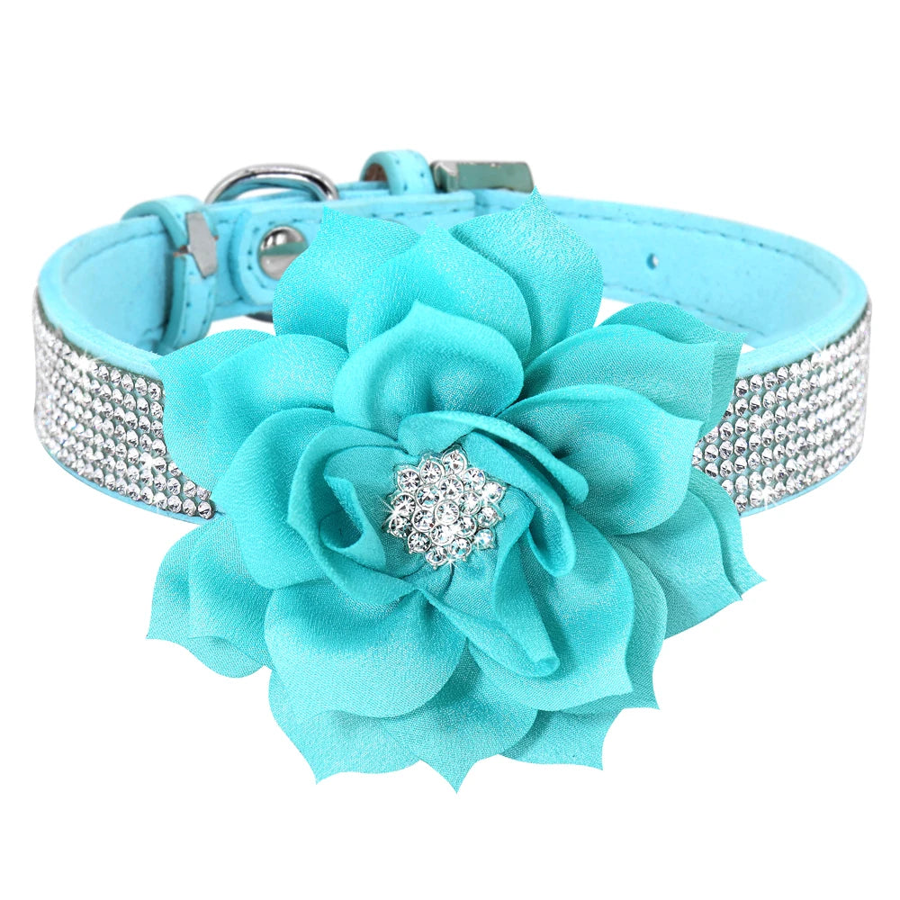 Glitter Rhinestone Dog Leather Collar Cute Floral Necklace Pet 120cm Walking Leash for Small Medium Large Dogs Chihuahua XS-L