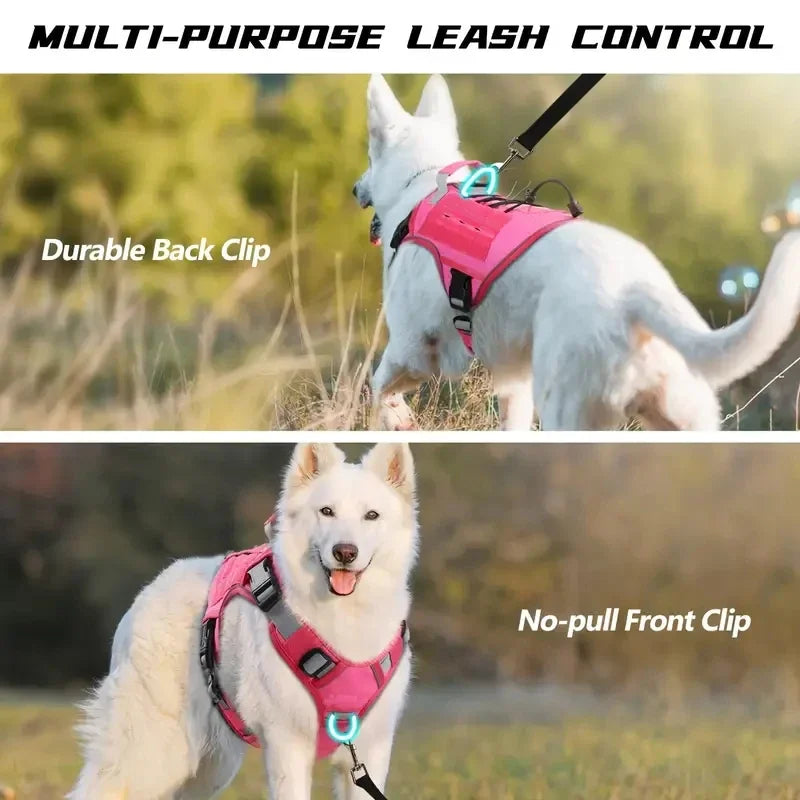 Adjustable No Pull Tactical Dog Harness with Handle Reflective Military Vest for Large Dogs Labrador