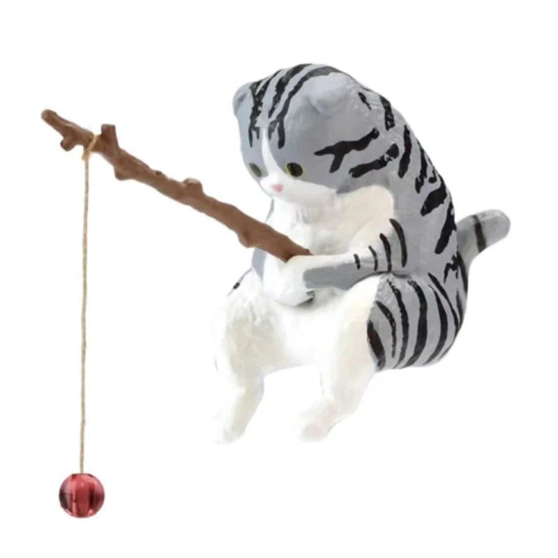 Cats Fishing Figurine Cat Sculpture Sitting Fishing Little Cute Cat Resin Ornament Decorative Furnishings For Aquarium Home