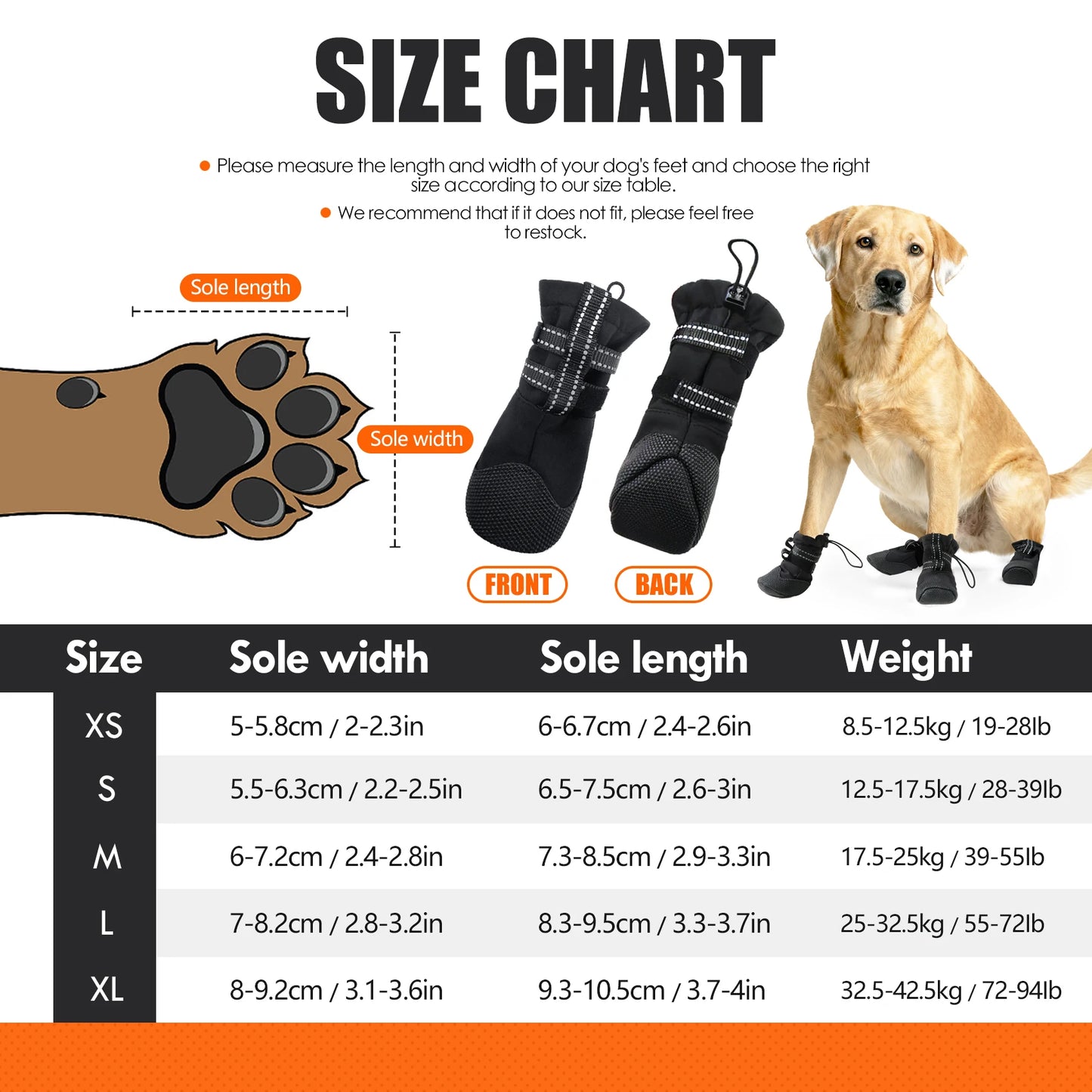 Dog Boots,Waterproof Dog Shoes,Dog Booties with Reflective Rugged Anti-Slip Sole,Outdoor Dog Shoes for Medium to Large Dogs 4Pcs