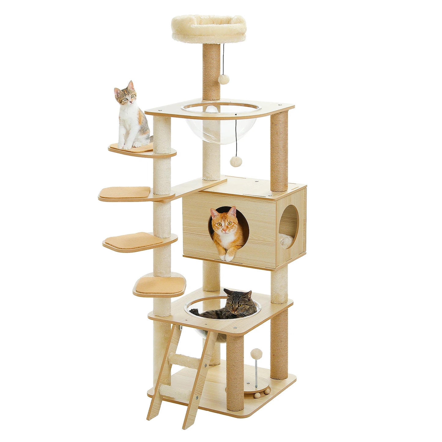 Multi-Level Cat Tree for Indoor Wood Cat Tower with Scratching Posts Spacious Condo Hammock Top Perch Cat Scratcher Cat Toys