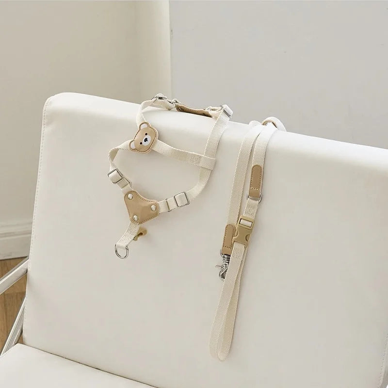 Beige Small Dog Harness And Leash Set Pet Harness Vest Pet Dog Leash For Small Dogs Outdoor Walking Pet Supplies