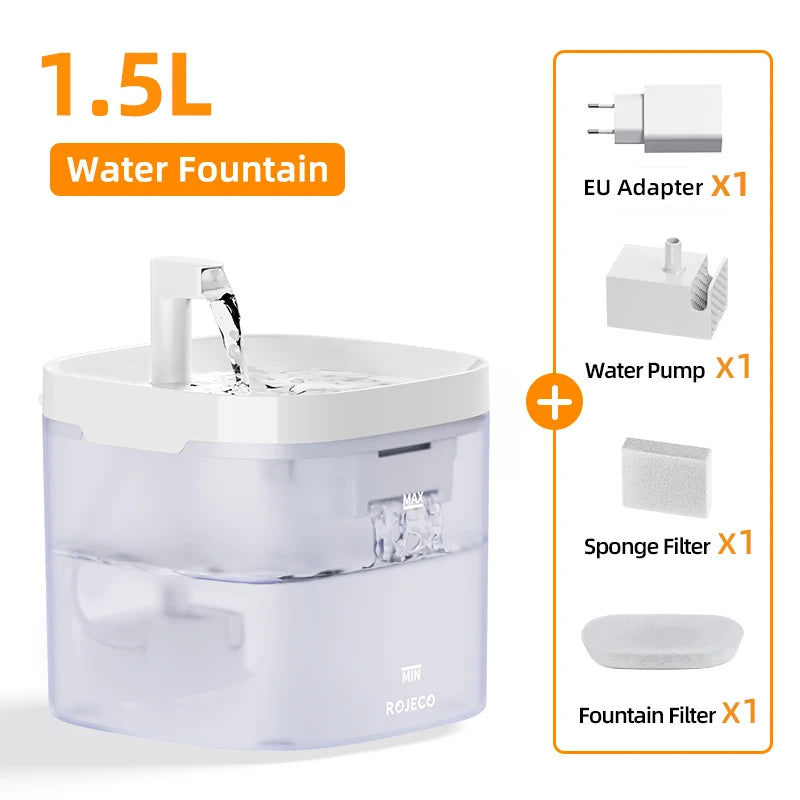 ROJECO Automatic Cat Water Fountain Smart Pet Water Dispenser with Pump for Dog Rechargeable Drinking Filter Cat Drinking Supply