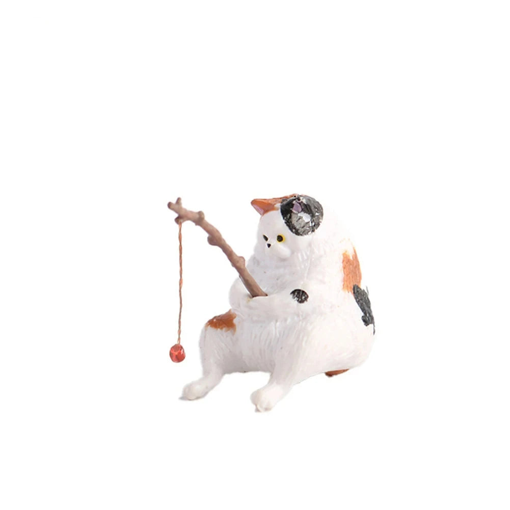 Cats Fishing Figurine Cat Sculpture Sitting Fishing Little Cute Cat Resin Ornament Decorative Furnishings For Aquarium Home