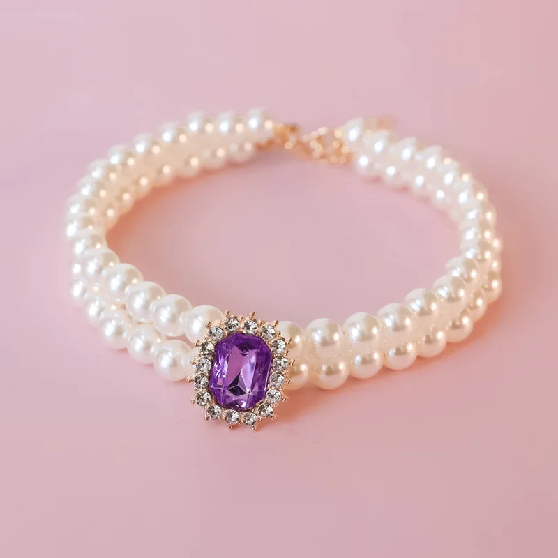 Dog Pearl Collar Necklaces Luxury Bling Rhinestones Wedding Collar Crystal Jewelry for Dogs Cat Clothes Costume Pet Accessories