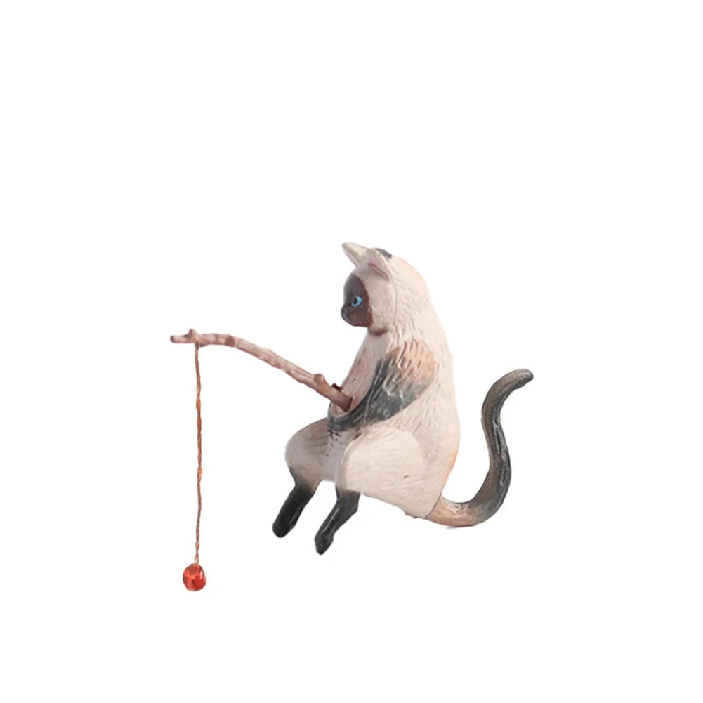 Cats Fishing Figurine Cat Sculpture Sitting Fishing Little Cute Cat Resin Ornament Decorative Furnishings For Aquarium Home