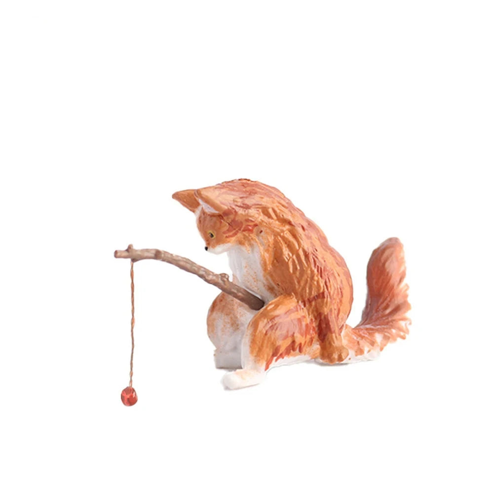 Cats Fishing Figurine Cat Sculpture Sitting Fishing Little Cute Cat Resin Ornament Decorative Furnishings For Aquarium Home